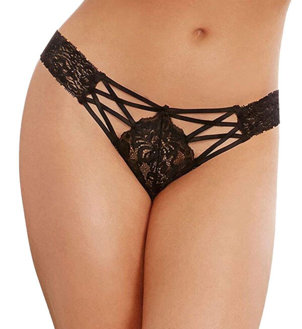 Black Stretch Lace X-Cross Panties