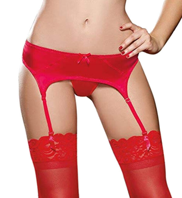 red satin garter belt