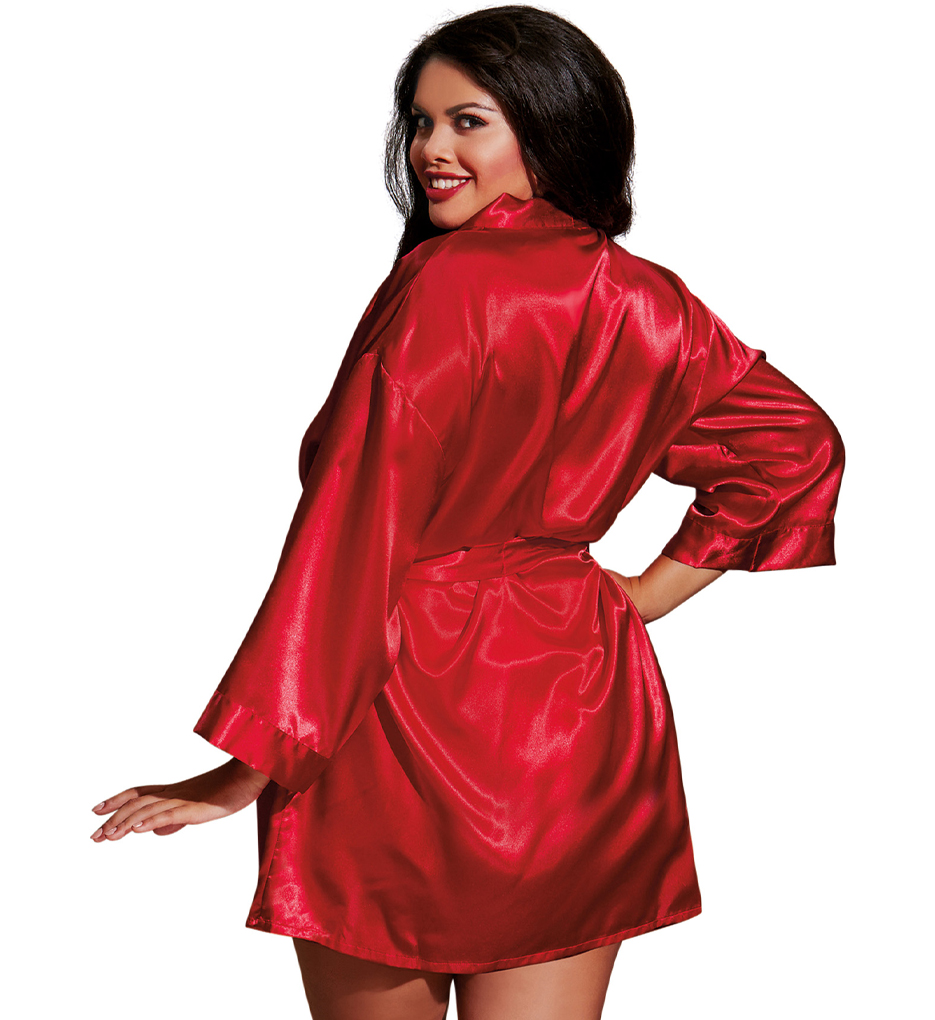Red satin robe and nightgown; satin lounge robe; loungewear; short kimono robe; satin chemise set; elegant style