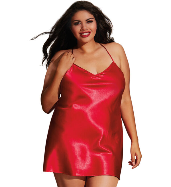 Red satin robe and nightgown; satin lounge robe; loungewear; short kimono robe; satin chemise set; elegant style