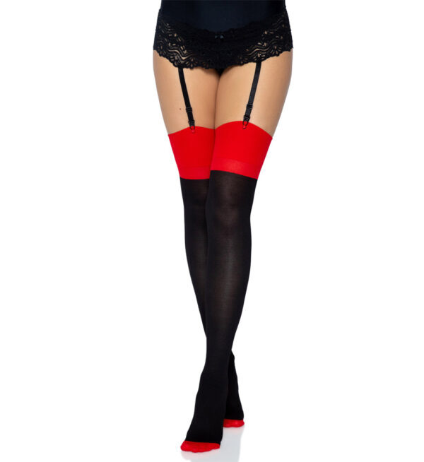 red and black Cuban heel stockings, cuban stockings, stockings, sexy lingerie, bridal lingerie, holiday lingerie, anniversary lingerie, honeymoon lingerie, valentines lingerie, hosiery, thigh highs, sexy lingerie