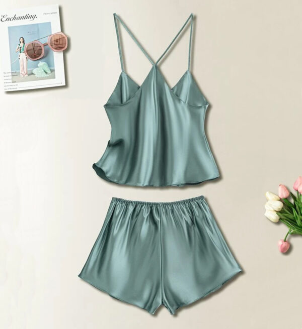 sexy satin; satin set; satin lingerie; pajama set; loungewear; satin cami; satin shorts; camisole