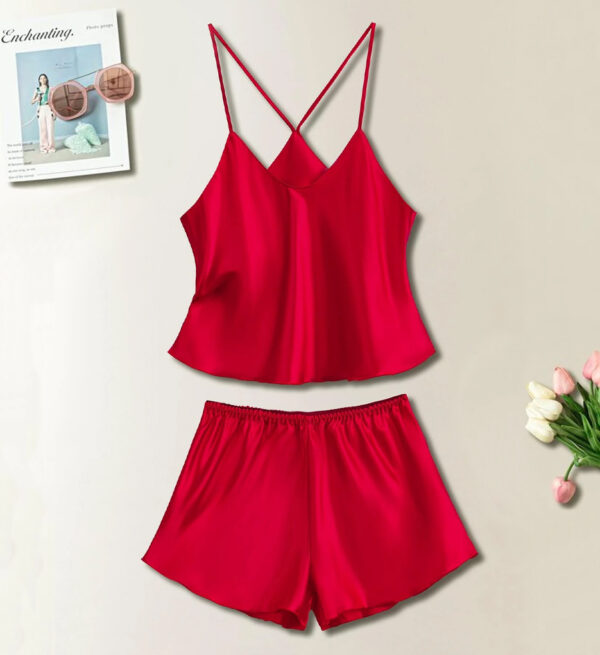 sexy satin; satin set; satin lingerie; pajama set; loungewear; satin cami; satin shorts; camisole