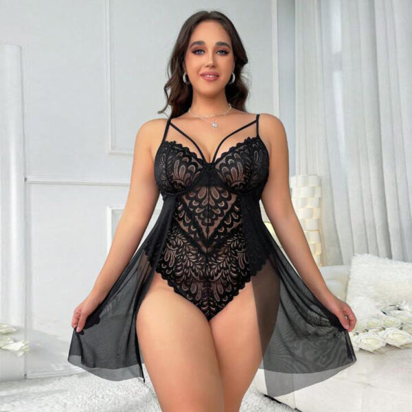 Sexy Stretch Lace Teddy With Sheer Drape