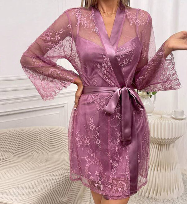 two piece set; satin chemise and robe; sexy sleepwear