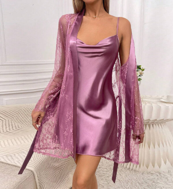 two piece set; satin chemise and robe; sexy sleepwear