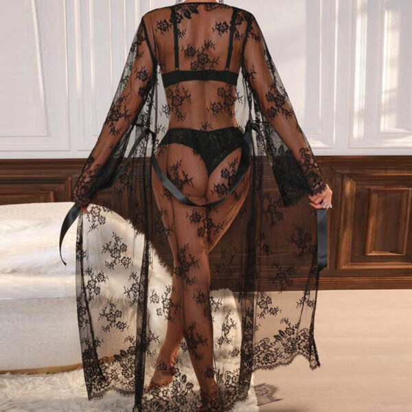 Long Floral Lace Belted Robe